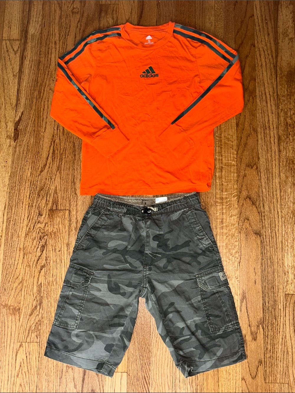 adidas Orange Long Sleeve Crew with Gray Stripes & Union Bay Matching Cargos SM